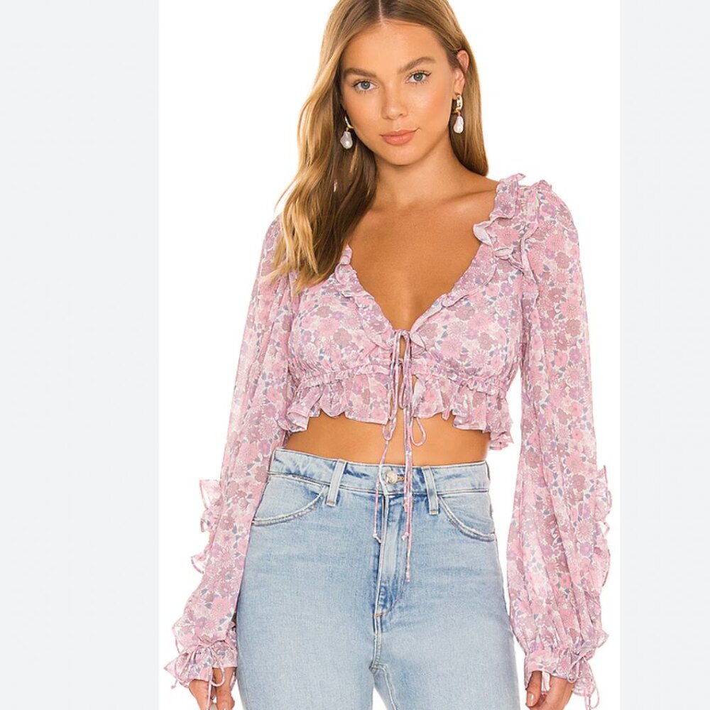 For Love and Lemons Simona Ruffle Crop Top